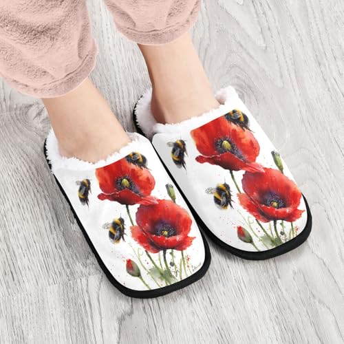 Cartoon Green Flower Bee Slippers For Women Men Soft Memory Foam Non-Slip Animal Winter Indoor House Shoes Travel Slipper4