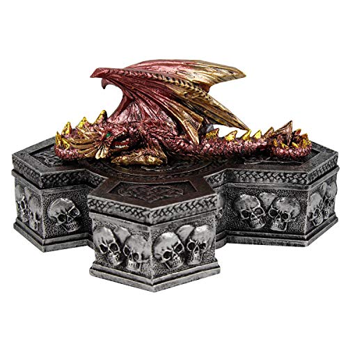 Pacific Giftware Medieval Dragon Jewelry Box Fantasy Mythical Lidded Cross Skull and Bones Treasure Trinket Box 7 Inch L Collectible Fantasy Decor