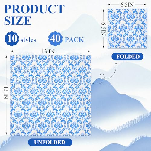 image for Generic 40 Pack 10 Styles Decoupage Paper Napkins, Assorted Blue and W