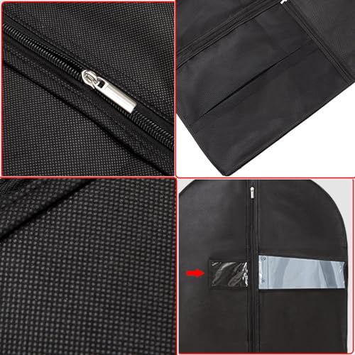 Dress Storage Bag Non-Woven Fabric Clothing Dust Cover Travel Garment with Clear PVC Window Waterproof Label Extra Large Mesh Pockets Foldable Black2