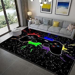 Sticker Superb. Gamer Controller Area Rugs Non-Slip Floor Mat Doormats Home Runner Carpet for Living Room Bedroom Kids Play Crawl Mat Teenage Child Boy Graffiti Game Console Big Rug (Black,80x120 cm)