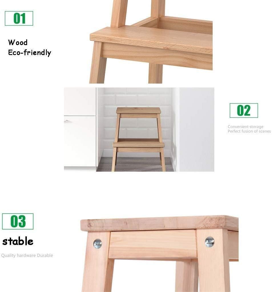 2 Tread Wooden Utility Step/Ladder Stool, Household Stair Chair Moveable Stepladder Widened Home Garden Tool