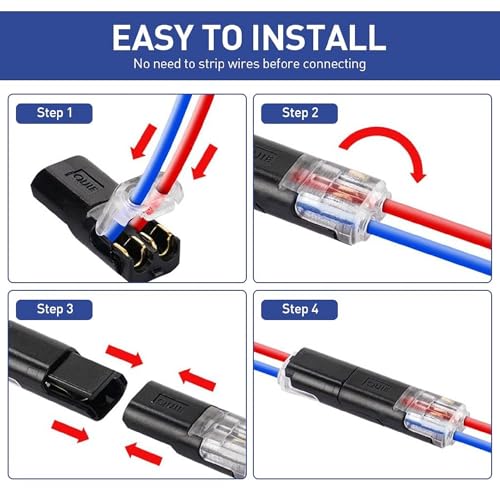 Image of Bellox 10pcs 2-Pin Cable Connector for 18-24AWG Wires, 2 Way Universal Compact Wire Terminals, 2 Pin Push-Type Connectors with Locking Buckle, Electrical Wire Jointer