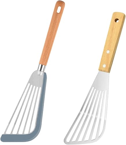 2 espátulas de pescado para utensilios de cocina antiadherentes espátula de pescado de acero inoxidable espátula de pescado con mango de madera