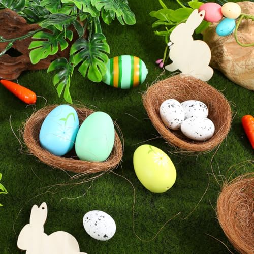 Image of 5 Inch Artificial Bird Nest Decoration with Eggs Rustic Birdcage Accessory for Garden Home Photography and Easter Party Display