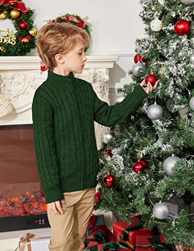 Boyoo Boy's Cardigan Sweater Full Zip Cable Knit Uniform Sweater Jacket With Pockets For 4-12 Years Green #TOP1