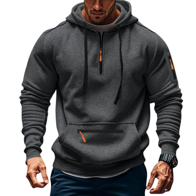 Sweat à capuche en polaire pour homme TRFIC gris foncé taille 3XL avec fermeture éclair quart