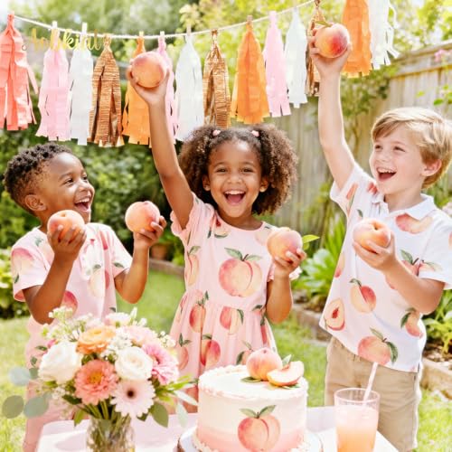 Image of AOBKIAT Streamers Party Decorations,5 Rolls Pastel Pink Gold Orange Crepe Paper Streamers for Little Cutie Baby Shower,Brithday,Wedding,Peach Theme Party,DIY Tassel,1.8 Inch x 82 Ft /Roll