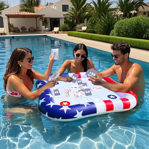 Floating Table with Waterproof Playing Cards, Adult Pool Game Set Include 36" x 36"Large Inflatable Floating Poker Table and Cards Perfect for Party Snacks, Drinks, Summer Fun