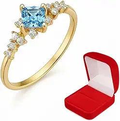 Anel Solitário Minimalista Feminino Pedra Quadrada Luxo Banhado Ouro 18K Refinado