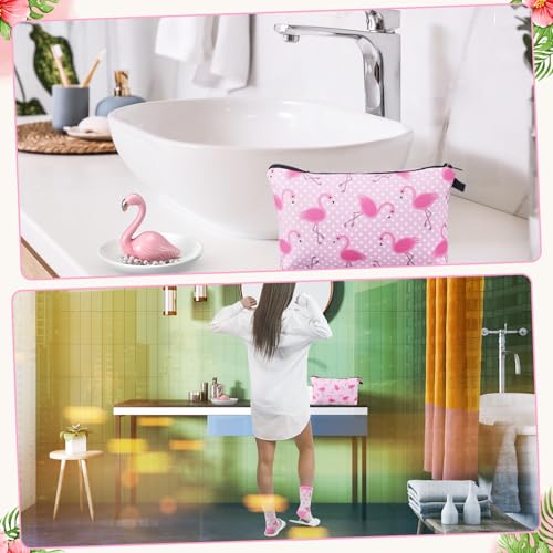 Image of Newtay 3 Pcs Animal Lover Gifts Set for Teacher Women Ring Holder Makeup Bag Fuzzy Socks with Grippers, Cute Gifts for Holiday Birthday(Flamingo)