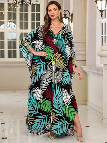 Image of KEYLORTING Plus Size Kaftan Dress Women, African Moo Moo Print Caftan, Batwing Dress, Beach Cover Up for Party and Loungewear
