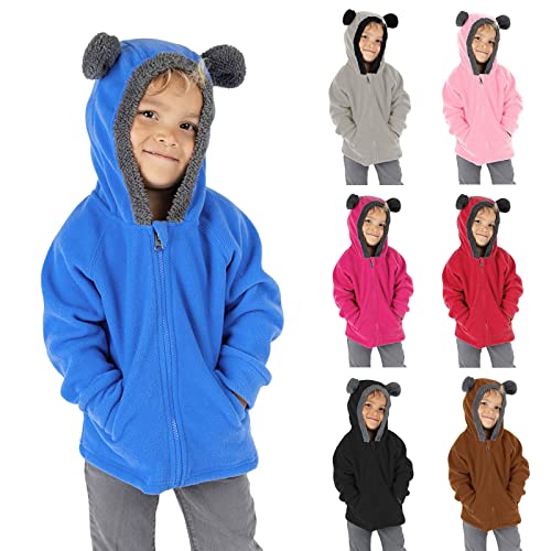 Toddler Boys Fleece Bear Ears Hooded Jacket Full Zipper Solid Color Brushed Coat Kids Girls Cute Long Sleeve Outwear3