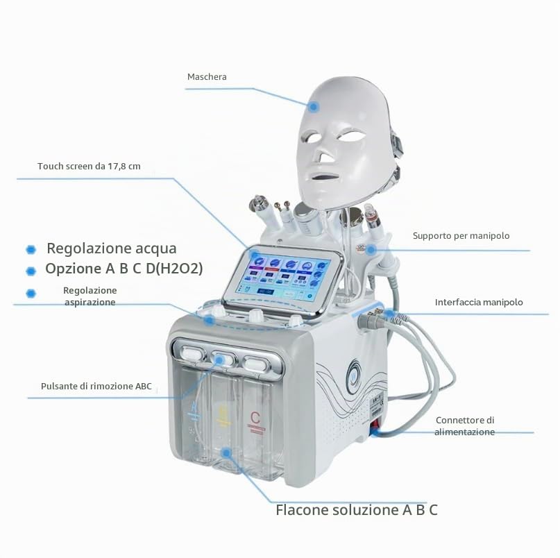 Macchina Hydrafacial 7 in 1, Dispositivo Facciale a Ossigeno per Cura del Viso, Multifunzionale per Casa e Salone di Bellezza