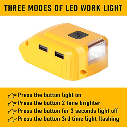 Adaptador de batería de iones de litio Dewalt 18V con puerto CC y cargador USB dual 5