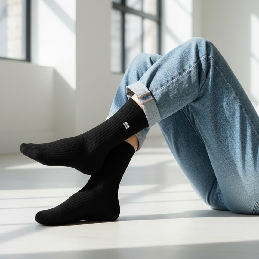 Image of The Sock Street Bamboo Crew Socks for Men Combo | Full Calf Length Premium Bamboo | Odour-Free, Breathable & Durable | Cushioned Base & Anti-bacterial | 3X Softer than Cotton Socks | Pack of 3