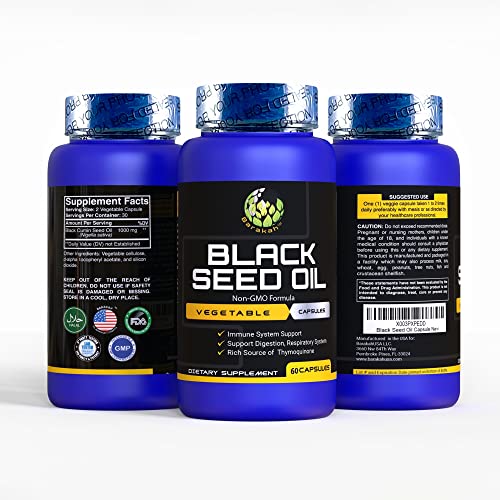 Black Seed Oil Vegetable Capsule, 1000Mg Per Serving, Non-Gmo, Vegan, Halal, Cold-Pressed, Premium Quality, Organic Cumin Nigella Sativa Oil Capsule, Kalonji Oil Capsule #TOP1