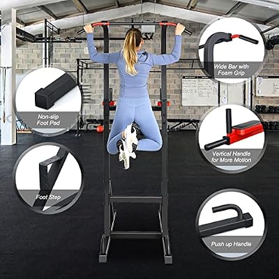 Goplus Power Tower Pull Up Bar Dip Station, Multi-function Dip Bars Stand Workout Equipment for Full-body Home Gym Fitness Exercise Strength Training
