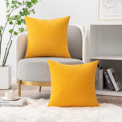 Image of MIULEE Pack of 2 Couch Throw Pillow Covers 18x18 Inch Soft Goose Yellow Chenille Pillow Covers for Sofa Living Room Spring Home Decor Couch Solid Dyed Cases