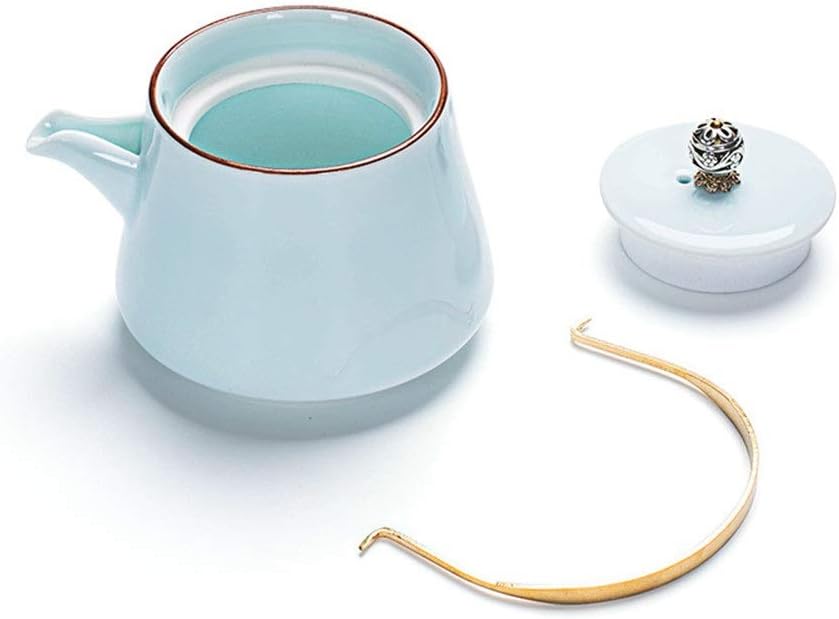 Release Celadon Ceramic Beam Tea Pot 240ml Pot Household Tea Set Single Teapot Ceramic Flower Teapot Kettle (A) (D)
