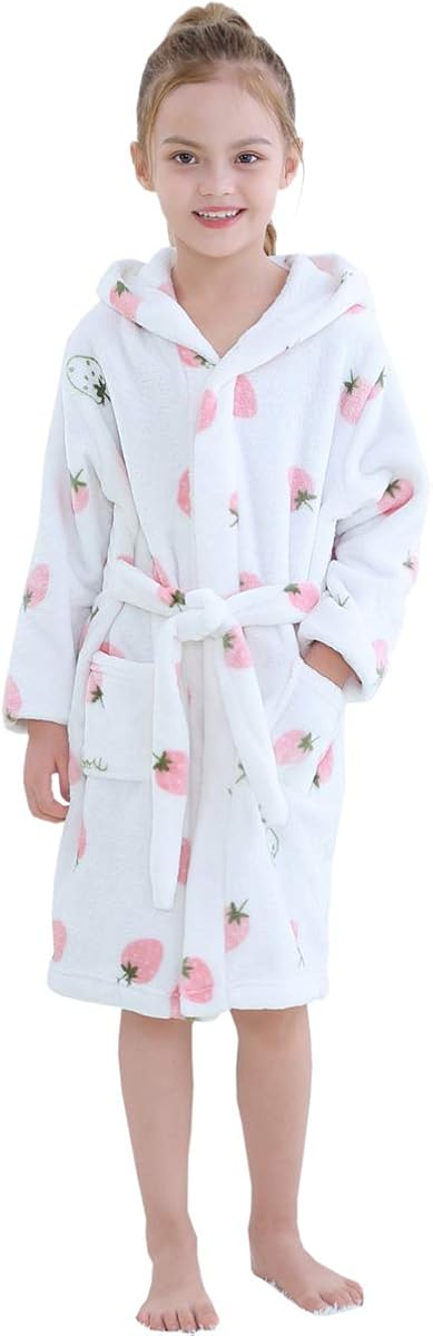 Betusline Girls Bathrobe Soft Fleece Hooded Robe, 12 Months - 18 Years: Clothing, Shoes & Jewelry