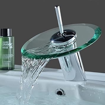 BUCKLE UP Glass Basin Tap Faucet, Transparent, Chrome Finish