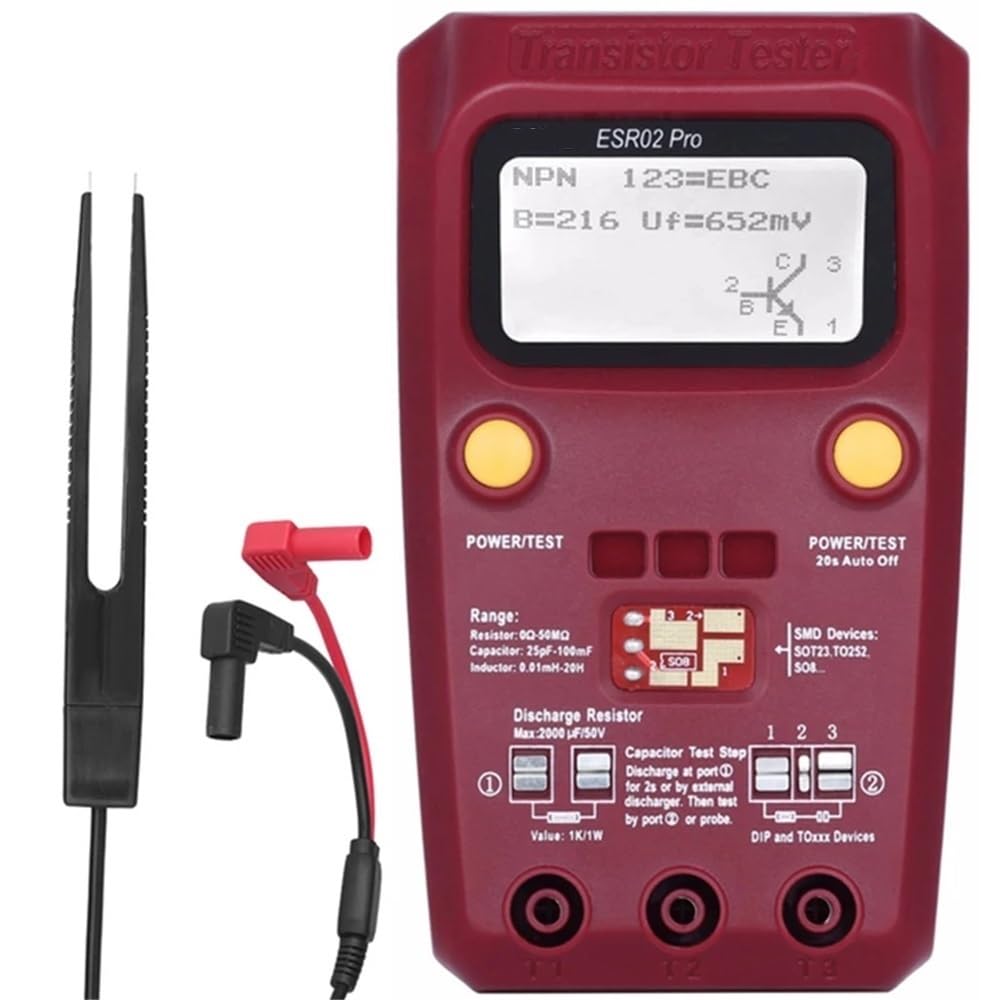 Professionale Digitale Transistor Tester Diodo Triodo Capacità Resistore Meter MOS/PNP/NPN SMD Test Multimetro ESR02 Pro(ESR02 PRO R)