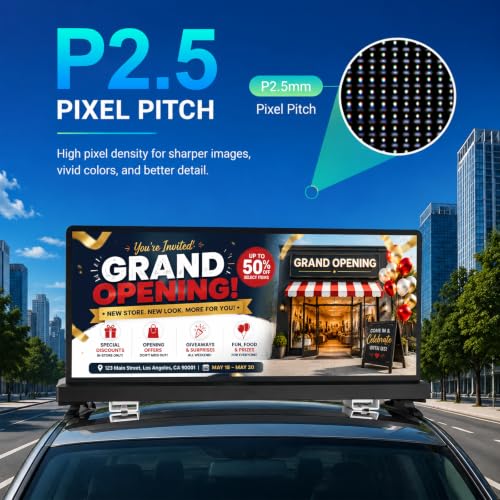 Image of P2.5 Double Sided Taxi Top LED Display, 4500nits High Brightness Commercial Advertising Car Roof LED Screen, IP65 Waterproof Advertising Display, 3G /4G /WiFi /USB Control, Wireless Remote Control
