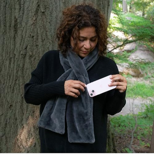 Faux Fur Scarf With Hidden Zipper Pocket For Cell Phone and Valuables (Pink)2