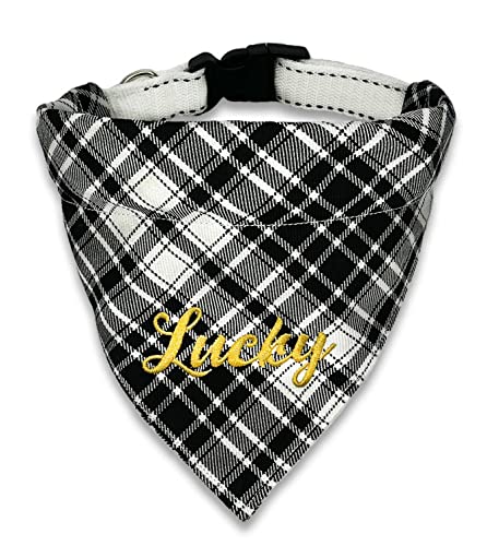 Hundehalstuch mit Halsband in 6 Farben Verstellbar optional mit Wunsch Namen bestickt Schotten Karo Halstuch Tuch