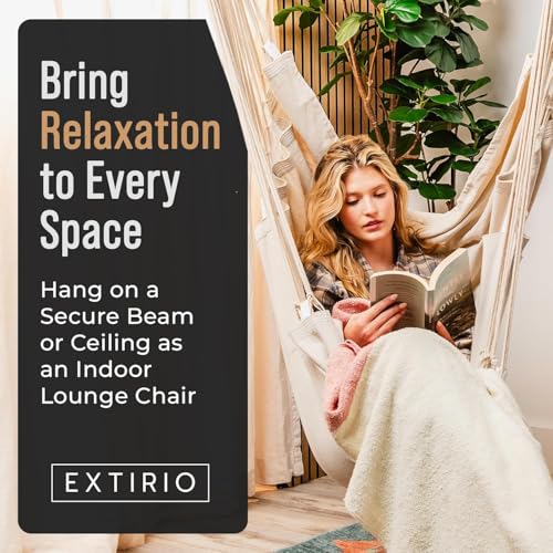 Image of Hanging Hammock Chair Swing - Hanging Chair Outdoor & Indoor - Hammock Swing Chair - Quick & Easy Setup with Hardware Kit - Durable & Spacious Full Body Support with 2 Plush Cushions - Holds 440 Lbs