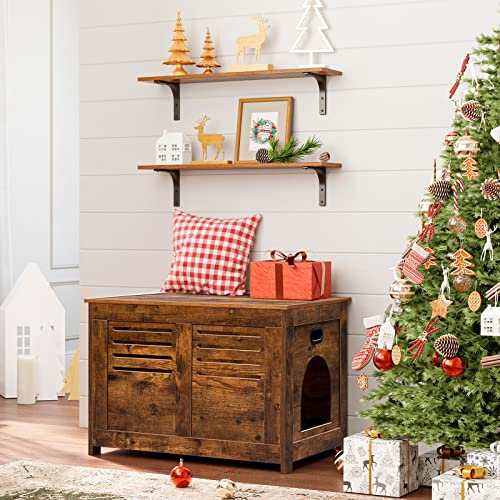 Dinzi Lvj Litter Box Furniture, Flip Top Hidden Cat Washroom With Louvered Window, Entrance Can Be On Left/Right Side, Enclosed Cat Litter House Side Table For Most Of Cat And Litter Box, Rustic Brown #TOP1
