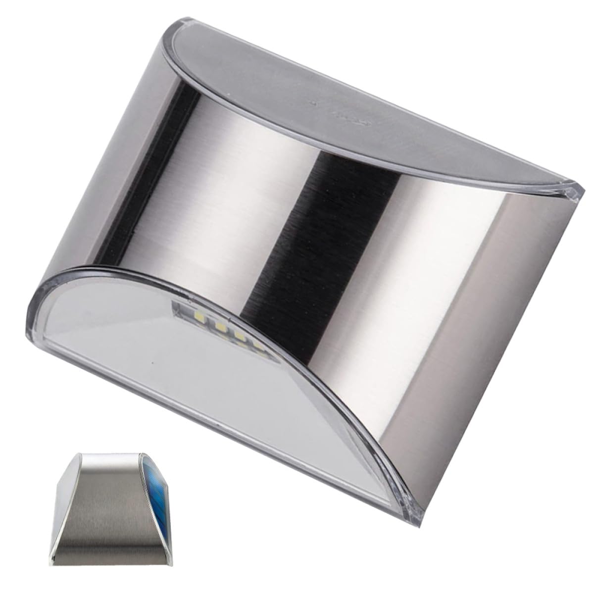 DOITOOL Solar Wall Light Silver Waterproof Stainless Steel Outdoor 4pcs Fence Lights Solar Powered with LED Sensor Ip55 Weatherproof for Garden Pathway and Home Wall Mountable Lighting