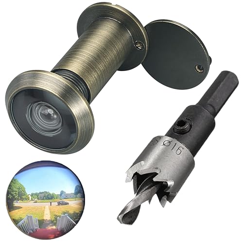 TOGU 220-degree Solid Brass Peep Holes for Door with 16mm Drill Bit 0.63 inch Door Peephole with Privacy Compatible with Door Thick from 1-3/8 to 2-1/6 Antique Bronze Finish
