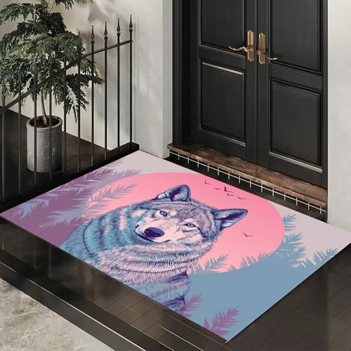 Tapis lavable illustrations rétro loup du ciel paillasson d'entrée - 2