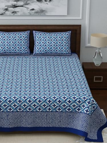 Image of LIVING ROOTS Jaipuri Hand Block Print King Cotton Bedsheet 86 * 104 inches (7 * 8.5 feet) with 2 Pillow Cover | 210 TC | Rich Fast Colour with No Colour Bleeding | (048-A)
