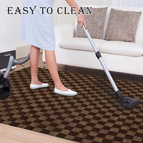 Ayoha Runner Rug 2' X 6' Indoor/Outdoor Carpet Runners, Hallway Kitchen Entryway Bedroom Area Rugs With Natural Non-Slip Rubber Backing, Garage Mat, Checkered Brown Custom #TOP5