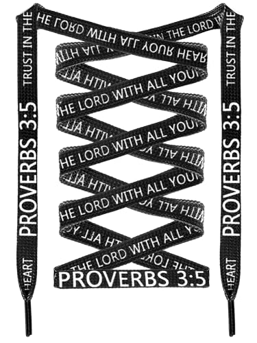 Jeere 2 Pair Christian Athletic Religious Shoe Laces with Proverbs 3: 5 Christ Printed Flat Shoelaces Running Sneakers(Black Background)