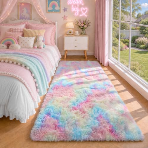2x6 Fluffy Non-Slip Rainbow Rug