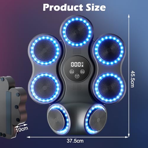 TechVizrs Music Boxing Machine für Erwachsene, Musikboxing Maschine mit LED-Lichtern, Bluetooth, 9 Geschwindigkeitsmodi, Hook Punch Musik-Boxen für Zuhause & Fitnessstudio