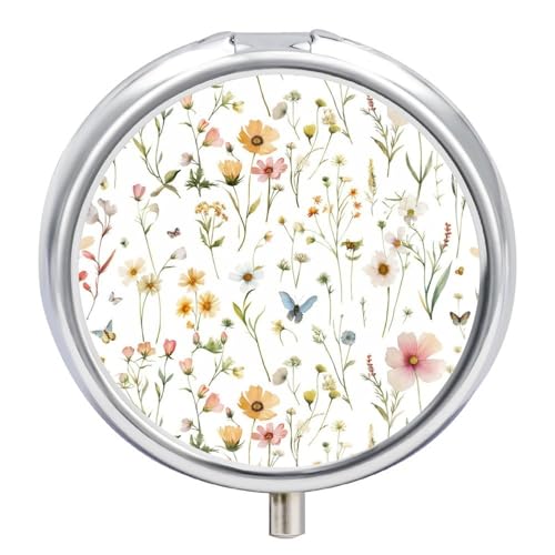Pill Box 3 Compartment Watercolor Wildflowers Patterns Portable Daily Pill Organizer Travel Medicine Case Vitamin Storage Container