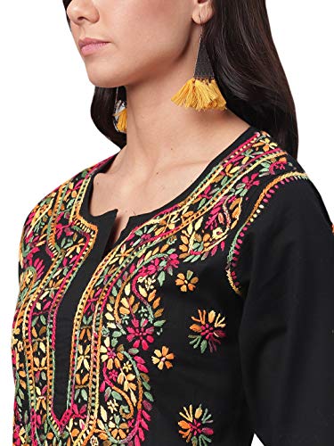 Image of Ada Women's Lucknowi Chikankari Hand Embroidered Straight Cotton Kurta Regular Fit Kurti Tunic A188048