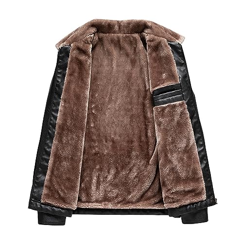 Chaqueta de cuero con cuello de piel para hombre miniatura 4