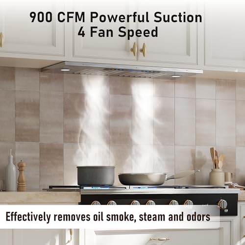 IKTCH 30 inch Built-in/Insert Range Hood 900 CFM, Ducted/Ductless Convertible Duct, Stainless Steel Kitchen Vent Hood with 4 Speed Gesture Sensing&Touch Control Panel(IKB01-30)