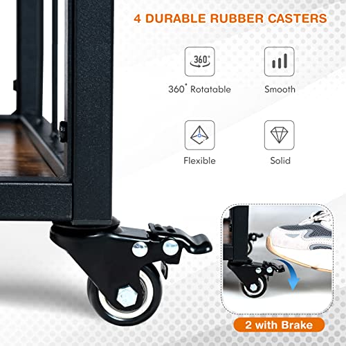 Giantex Industrial Bar Cart, Mobile Kitchen Island Cart On Wheels, With Removable Top Tray, Wine Rack, Glass Holder, Home Serving Cart, Wood And Metal Storage Islands Trolley #TOP4