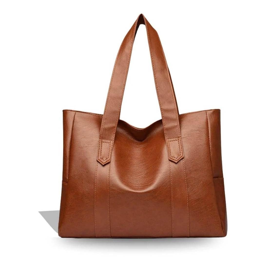 Women's Large Tote Bag, Brown, Faux Leather, Shoulder Handbag with Dual Handles-picture-52