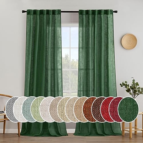 MIULEE Emerald Green Linen Curtains 96 Inch Long for Bedroom