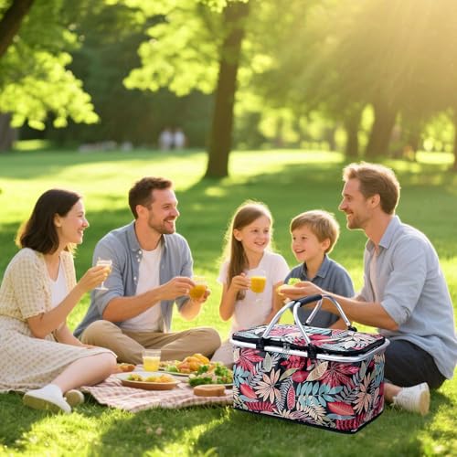 Einkaufskorb Faltbar, 30L Einkaufskorb Kühltasche, Kühlkorb mit gepolsterten Tragegriffen & Reißverschluss am Deckel, 4h Isoliert, Verdicken kühltasche Korb für Reisen, Picknick, Einkaufen (A)