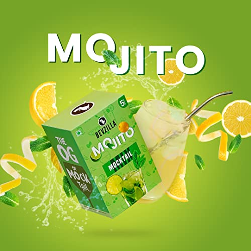 Image of Bevzilla Mocktail Mixer - Mojito Flavour (5 Pouches), Non Alcoholic| Makes 5 Drink| Refreshing| Low Calories| Instant Mocktail| Easy To Make| Party Mixer for Drinks