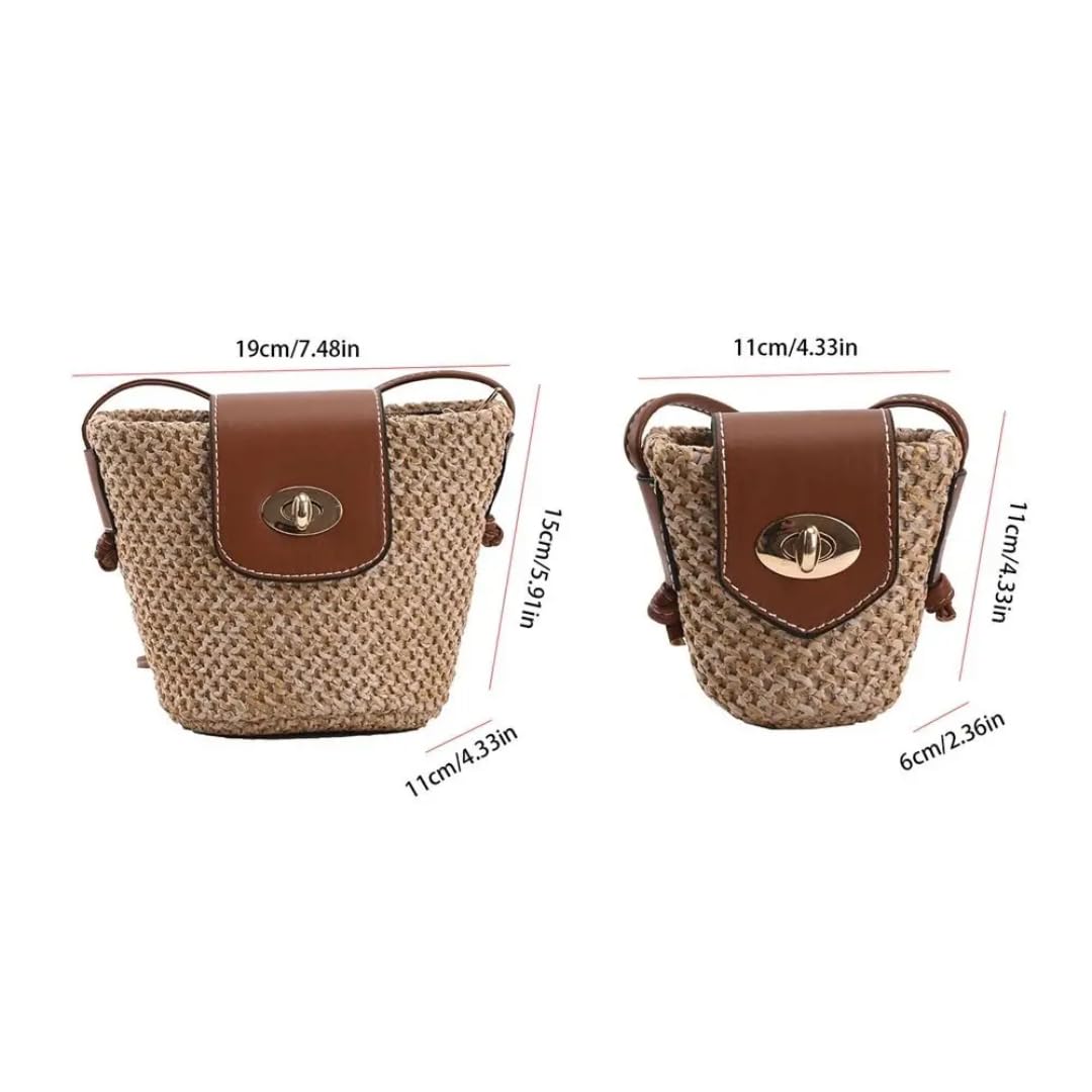 Strohtasche Trendige handgemachte Bohemien-Style Crossbody-Tasche Beach für Frauen(L)
